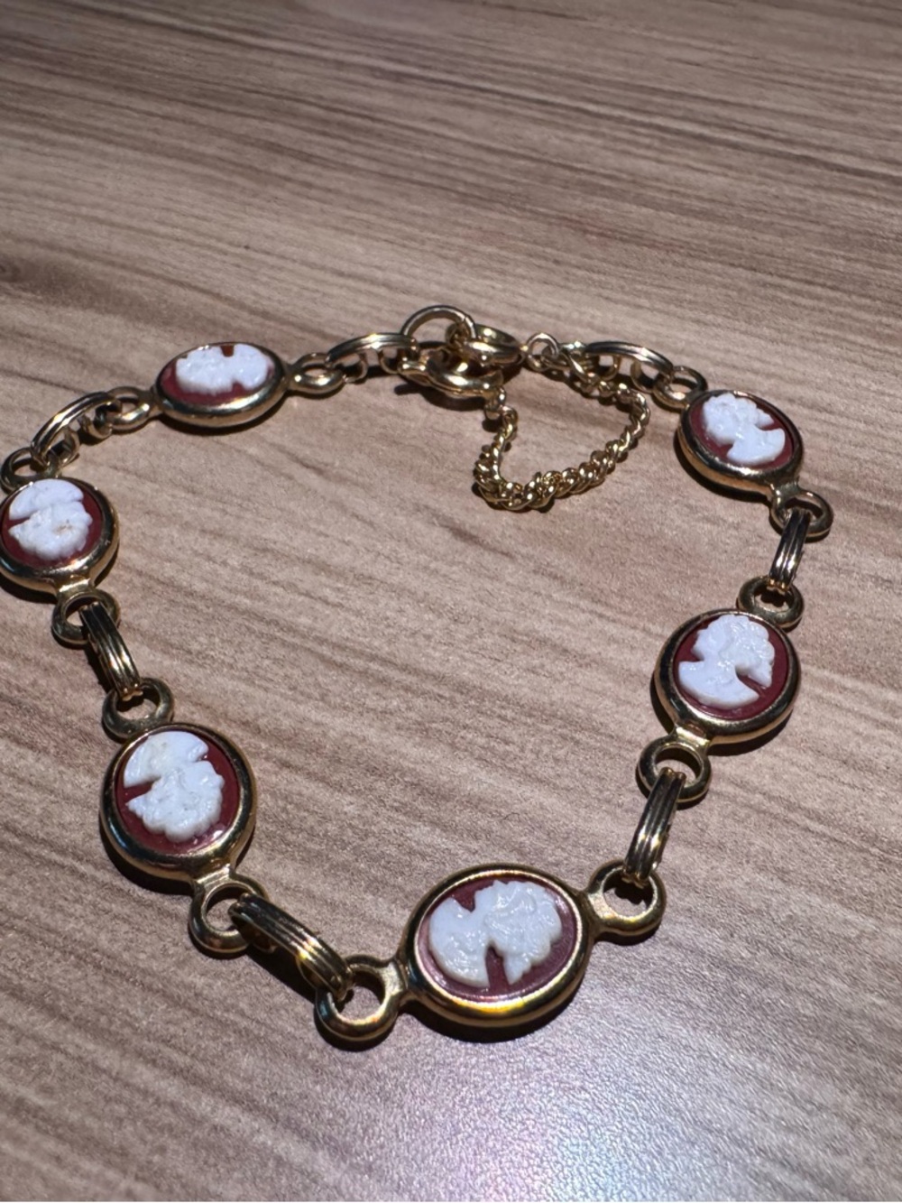 Vintage 12K Gold Filled Carved Shell Cameo Bracelet Mid Century Link Bracelet
